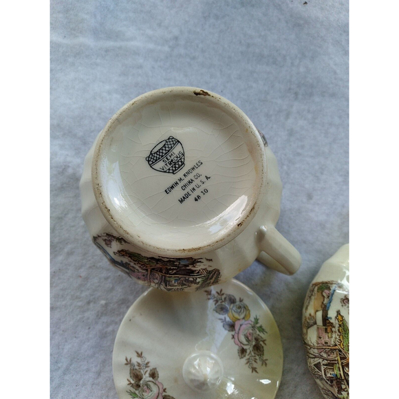 Antique Edwin M Knowles China Co Semi Vitreous  Pitcher creamer sugar Bowl - Picture 8 of 8